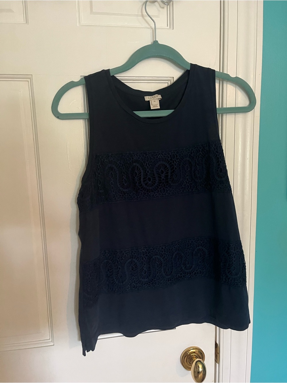 J. Crew Navy Lace-Panel Sleeveless Tank